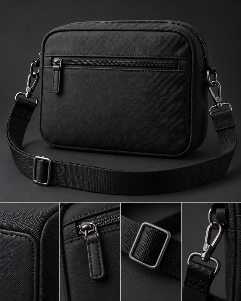 Bag seam and hardware check teaching illustration, not a product listing or QC record