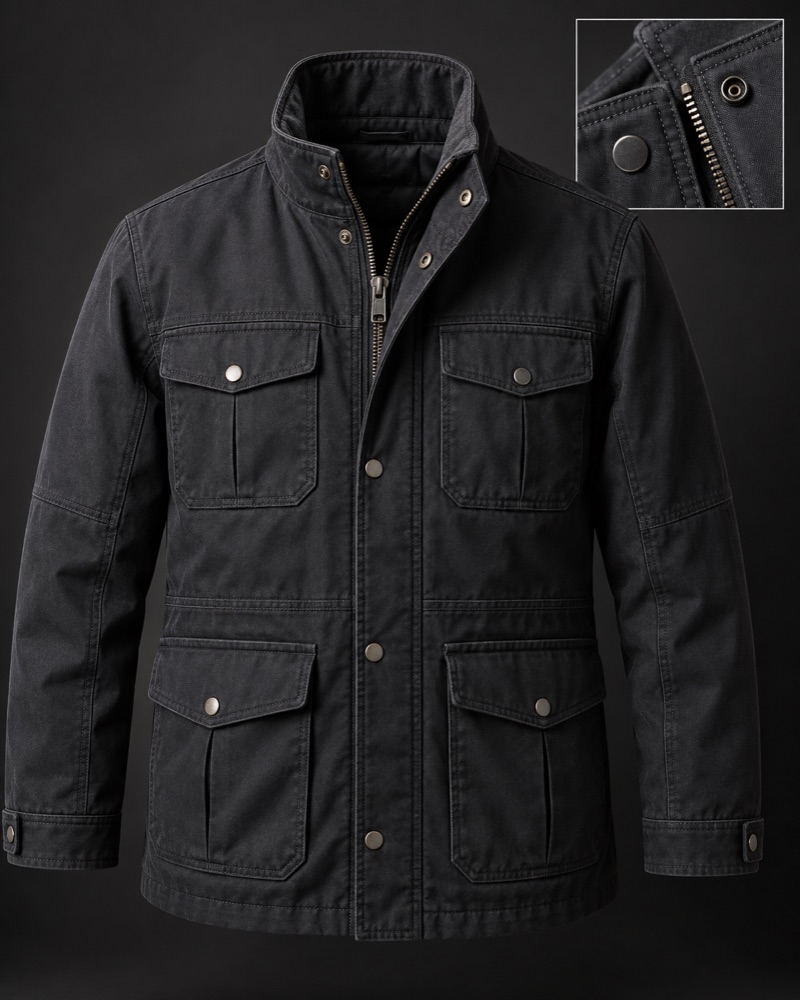 Jacket stitching check teaching illustration, not a product listing or QC record