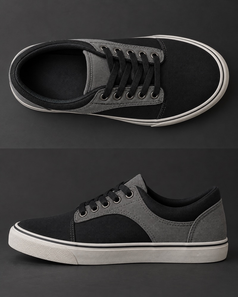 Low-top shoe panel check teaching illustration, not a product listing or QC record